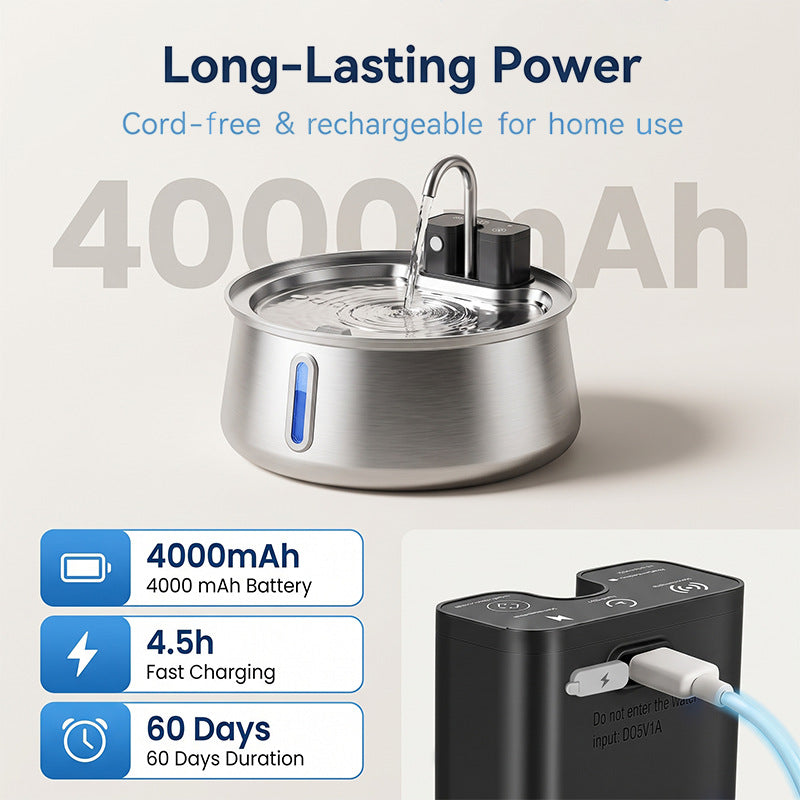 Happy Wag 4L Wireless Stainless-Steel Fountain, stainless-steel bowl detail