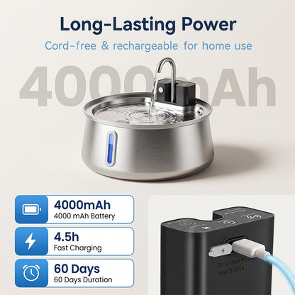 Happy Wag 4L Wireless Stainless-Steel Fountain, stainless-steel bowl detail