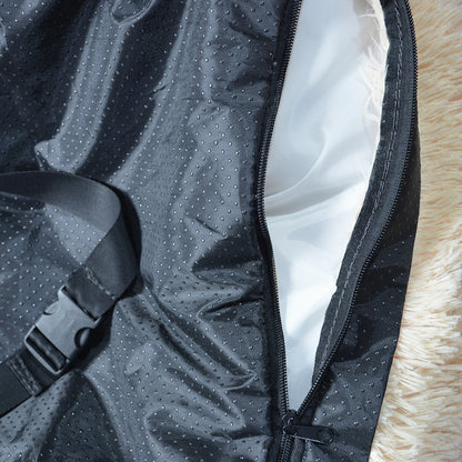 Close-up of the CozyRide's zip and strap buckle