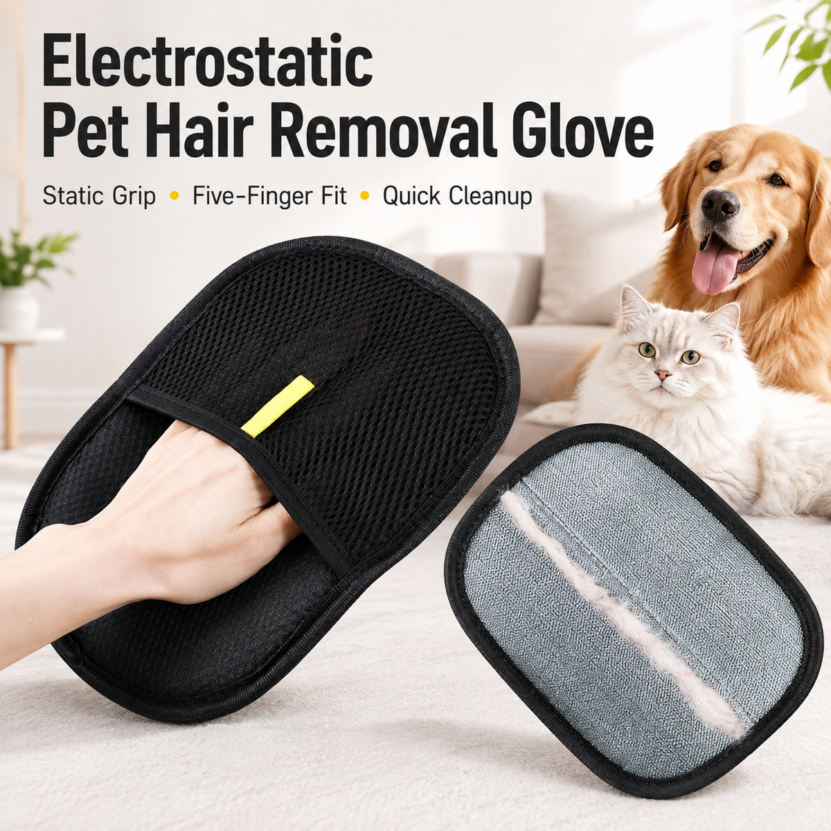 Electrostatic Pet Hair Removal Glove, Five-Finger Cat Hair Brush for Furniture and Clothing