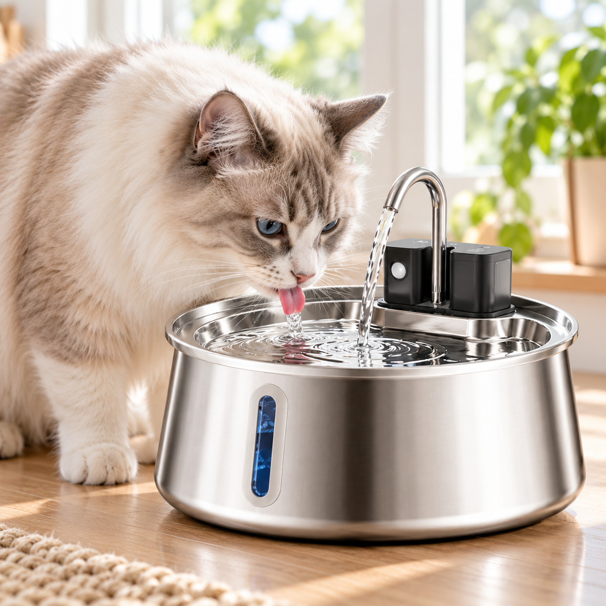 Happy Wag 4L Wireless Stainless-Steel Fountain, wireless base, no cord or outlet