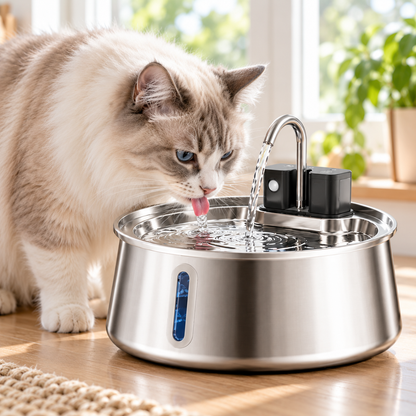 Happy Wag 4L Wireless Stainless-Steel Fountain, wireless base, no cord or outlet