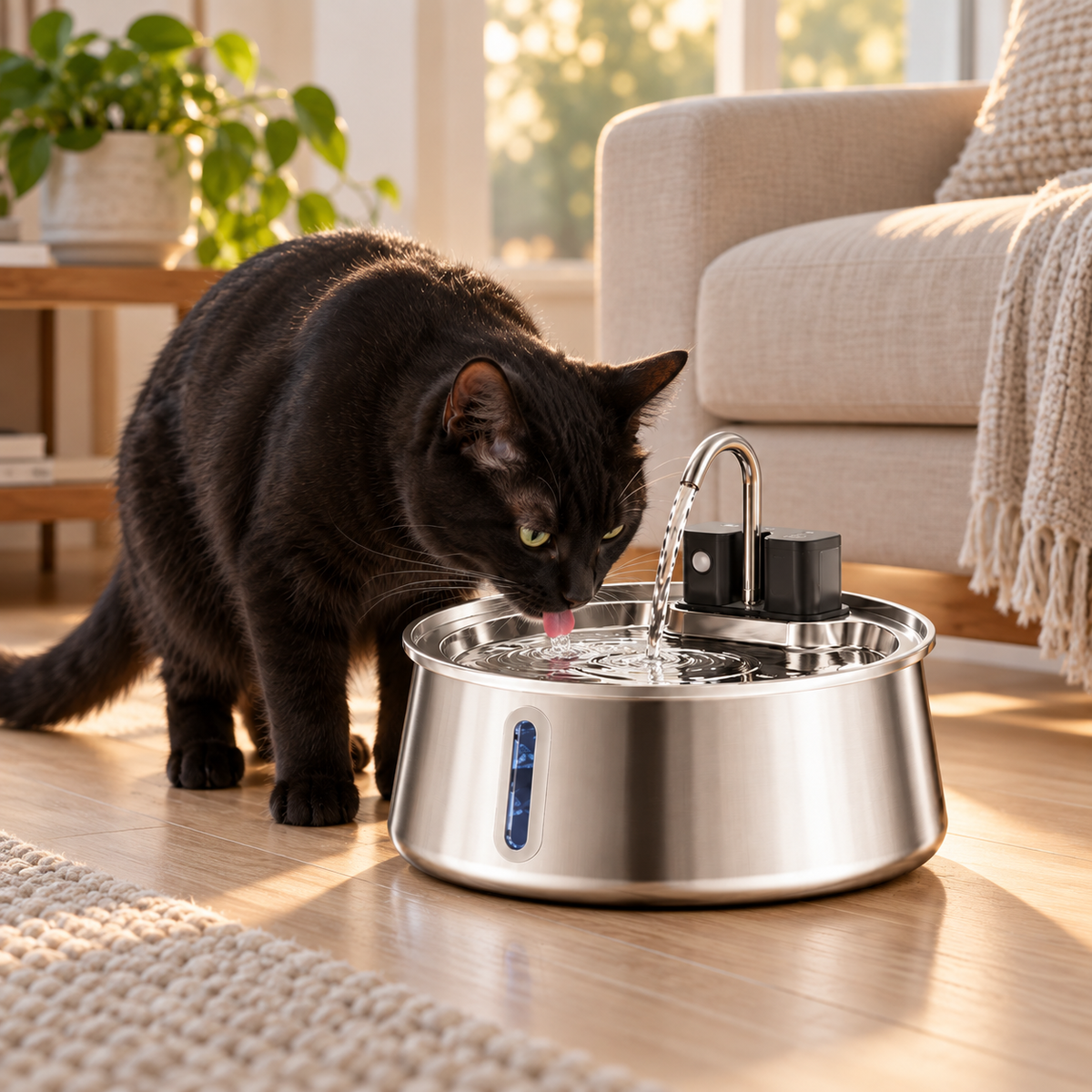 Happy Wag 4L Wireless Stainless-Steel Fountain, battery and charging detail