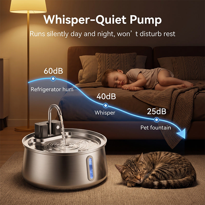 Happy Wag 4L Wireless Stainless-Steel Fountain, fountain shown in a kitchen