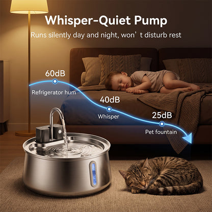 Happy Wag 4L Wireless Stainless-Steel Fountain, fountain shown in a kitchen