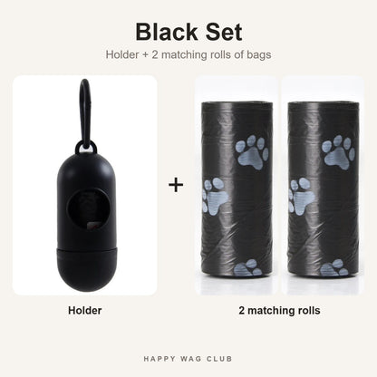 Black poop bag holder with 2 matching rolls of black bags