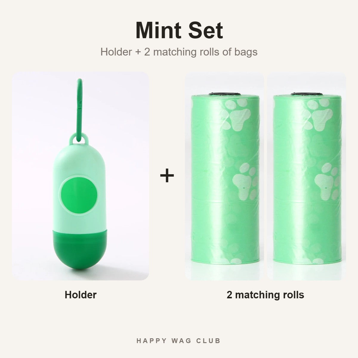 Mint poop bag holder with 2 matching rolls of mint green bags