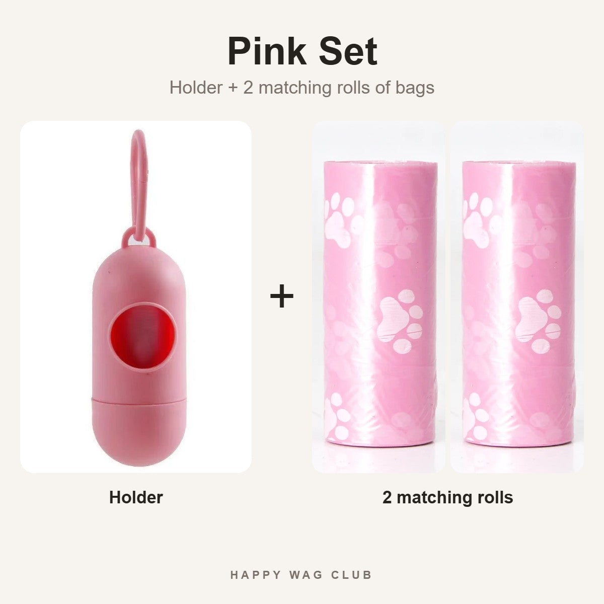Pink poop bag holder with 2 matching rolls of pink bags