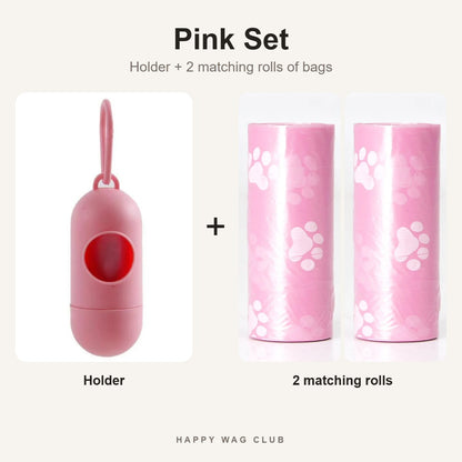 Pink poop bag holder with 2 matching rolls of pink bags