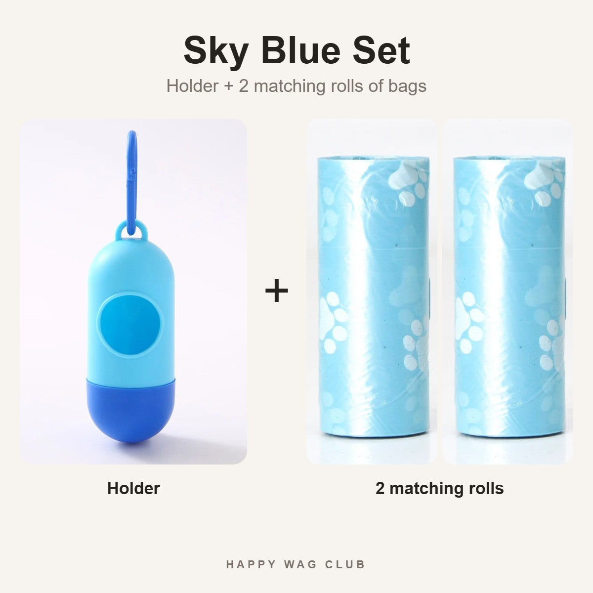 Sky Blue poop bag holder with 2 matching rolls of sky blue bags